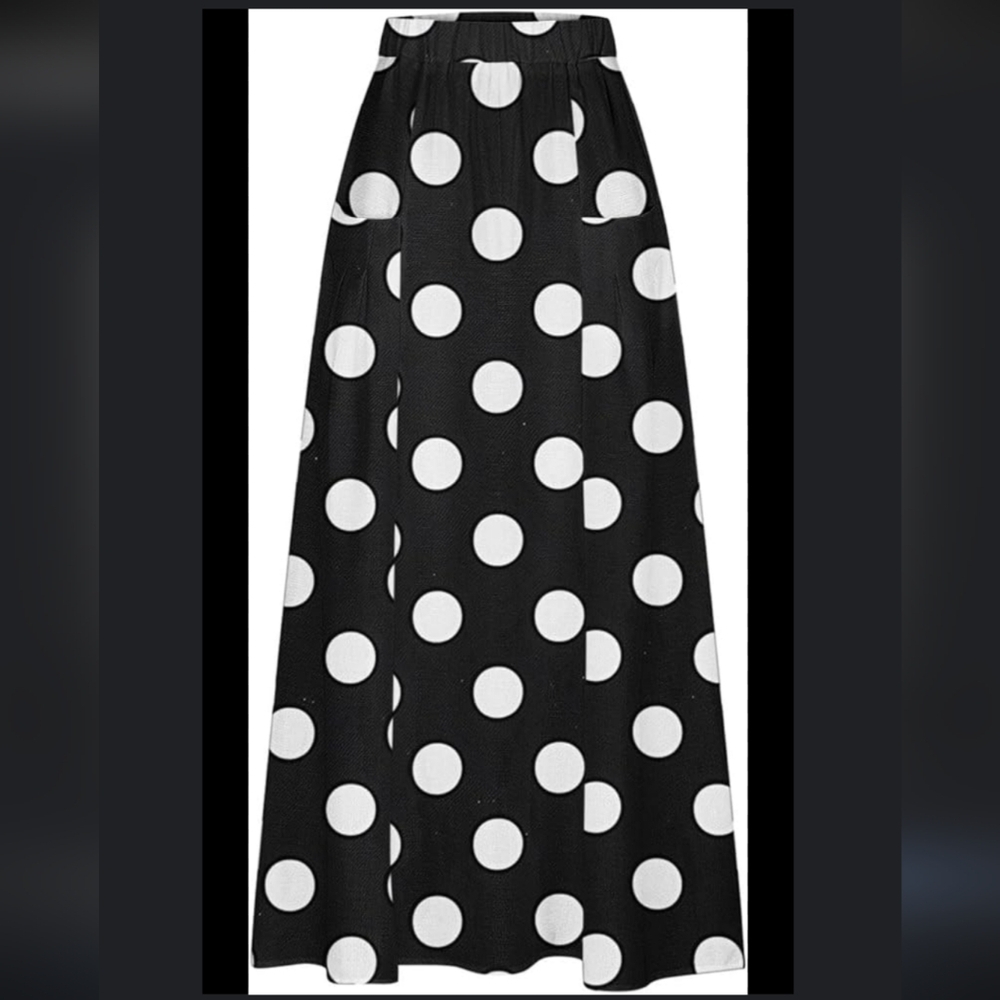 Choles Black and White A-Line Maxi Skirt